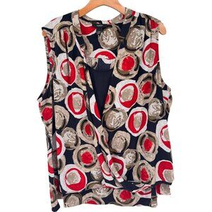 Alfani Woman Sleeveless Wrap Blouse top size 20W plus red Circle Print